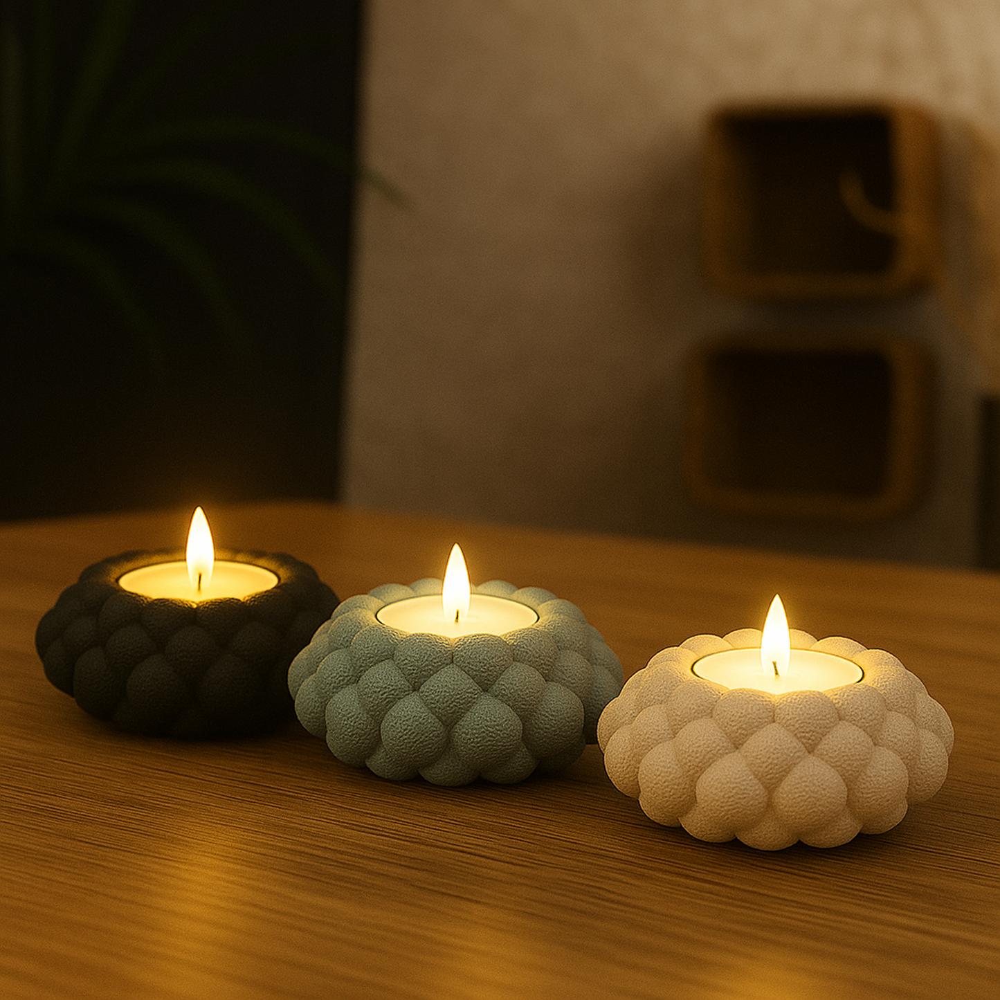 LUMIBUDS – 3er-Set Skulpturale LED-Teelichthalter in Knospenform