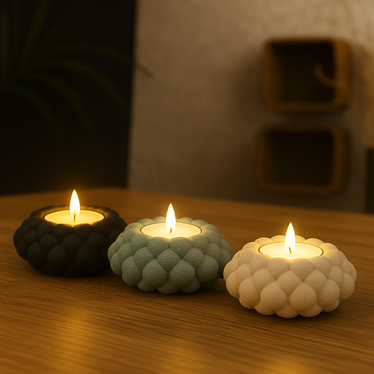 LUMIBUDS – 3er-Set Skulpturale LED-Teelichthalter in Knospenform